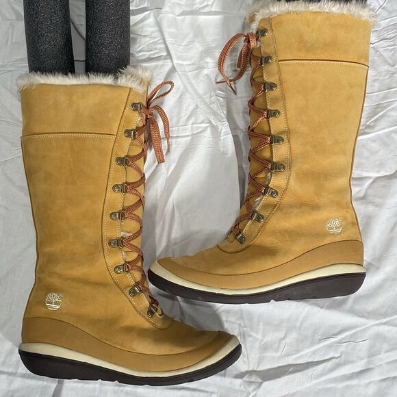 TIMBERLAND Picudilla Boots 14" Waterproof Lace Up Outdoor Womens 8.5 Tan Wheat - Picture 12 of 15